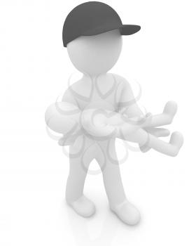 3d man with child. 3d render on a white background
