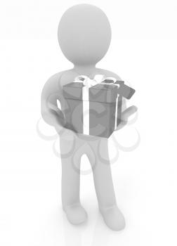3d man gives gift on a white background
