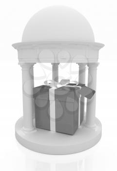 Gift box in rotunda on a white background