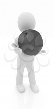 3d man with fresh peaches on a white background