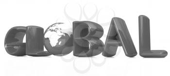 3d text Global with globe on a white background