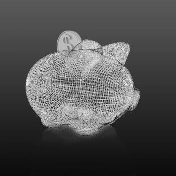 3d model piggy bank on gradient background