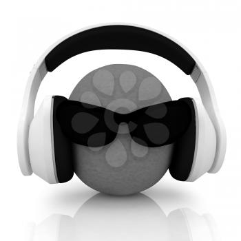 oranges with sun glass and headphones front face on a white background