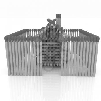 Log house from matches pattern on white 