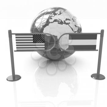 Three-dimensional image of the turnstile and flags of USA and Austria on a white background 