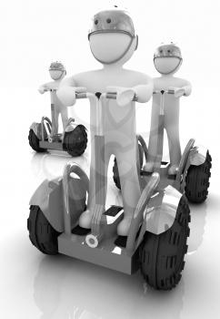 3d white persons riding on a personal and ecological transports.3d image. 