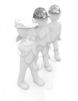 3d mans in a hard hat with thumb up. On a white background 