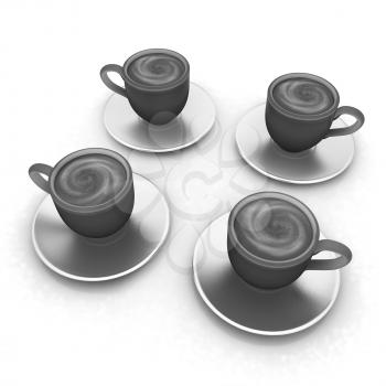 Coffee cups on saucer on a white background