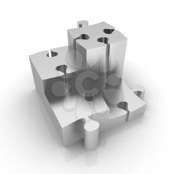Concept of growth of metall puzzles on a white background