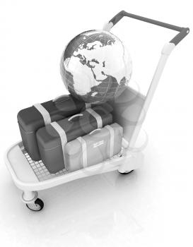 Trolley for luggage at the airport and earth. International tourism concept