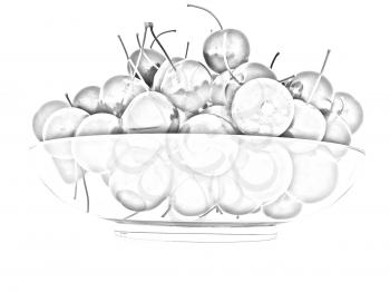Sweet cherries on a plate on a white background