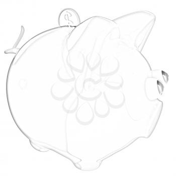 Piggy bank with gold coin on white