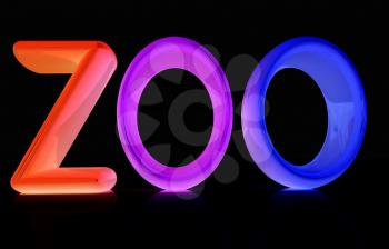 Colorful 3d text Zoo on a black background