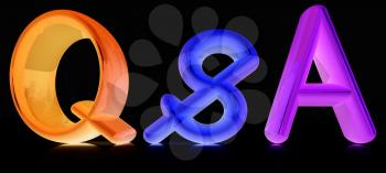 3d colorful text Q&S on a black background