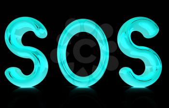 3d text sos on a black background