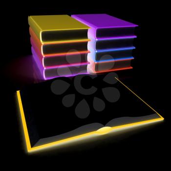 colorful real books on black background