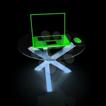 laptop on an exclusive table on a black background