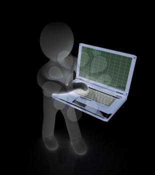 3d man with laptop on a white background