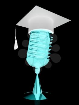 New 3d concept of education with microphone and graduation hat