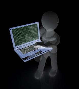 3d man with laptop on a white background