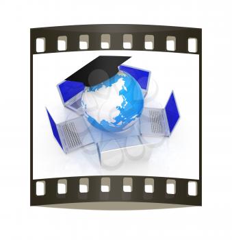 Global On line Education on a white background. The film strip