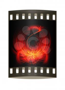 tongues of fire on black background. The film strip