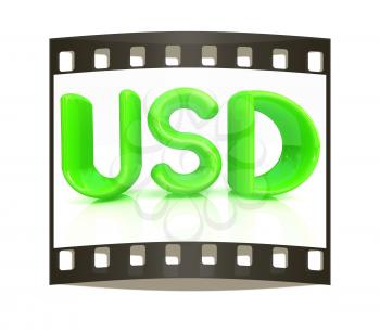 USD 3d text on a white background. The film strip