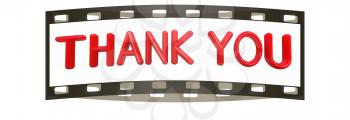 thank you 3d red text on a white background. The film strip