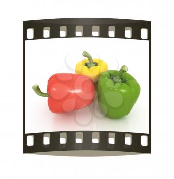 Bell peppers (bulgarian pepper) on a white background. The film strip