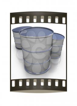 Metal barrels on white background. The film strip