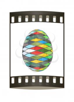 Easter Egg with colored strokes Isolated on white background. 3d. The film strip