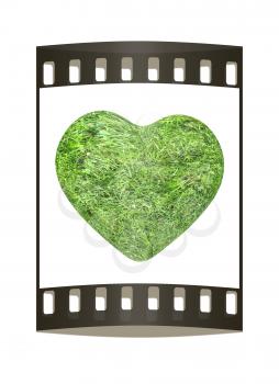 3d grass heart isolated on white background. The film strip