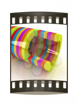 3d colorful abstract cut pipe on a white background. The film strip