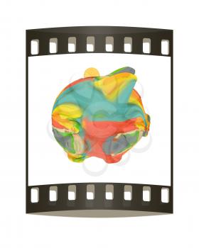Piggy bank of colorful strokes isolated on white background. The film strip