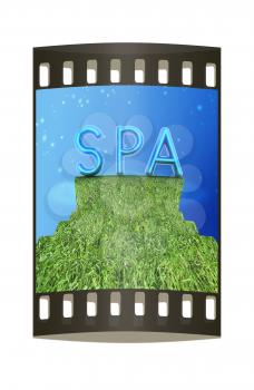 Background image of 3d text SPA on a white background. The film strip