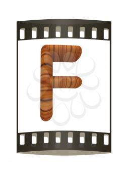 Wooden Alphabet. Letter F on a white background. The film strip