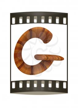 Wooden Alphabet. Letter G on a white background. The film strip