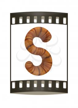Wooden Alphabet. Letter S on a white background. The film strip