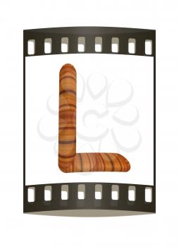 Wooden Alphabet. Letter L on a white background. The film strip