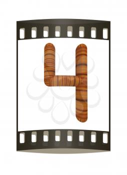 Wooden number 4- four on a white background. The film strip