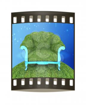 Herbal armchair against the background the starry sky. The film strip