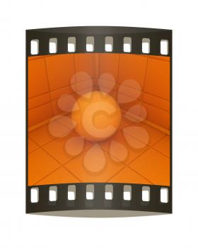 Corner in the room with ball on a white background. The film strip