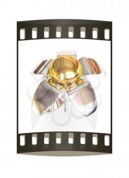 Chrome flower with a gold head on a white background. The film strip