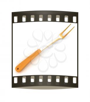 Gold Large fork on white background. The film strip