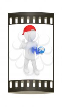 3d small man with H2O - formula of water on white background. 3d image. The film strip