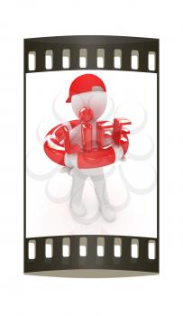 Concept of life-saving with 3d man.3d illustration. The film strip