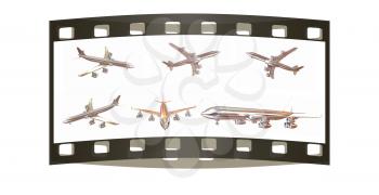 Set of airplane  on a white background. The film strip
