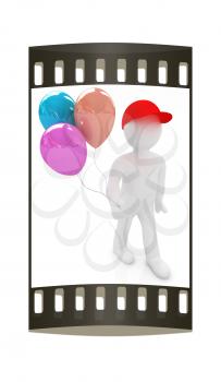 3d man keeps balloons. The film strip