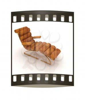 Comfortable wooden Sun Bed on white background. The film strip
