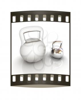 Kettlebells on a white background. The film strip